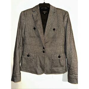 Talbots Blazer Womans 2 Origional Black Gray Wool Blend Regular Fit Suit Jacket